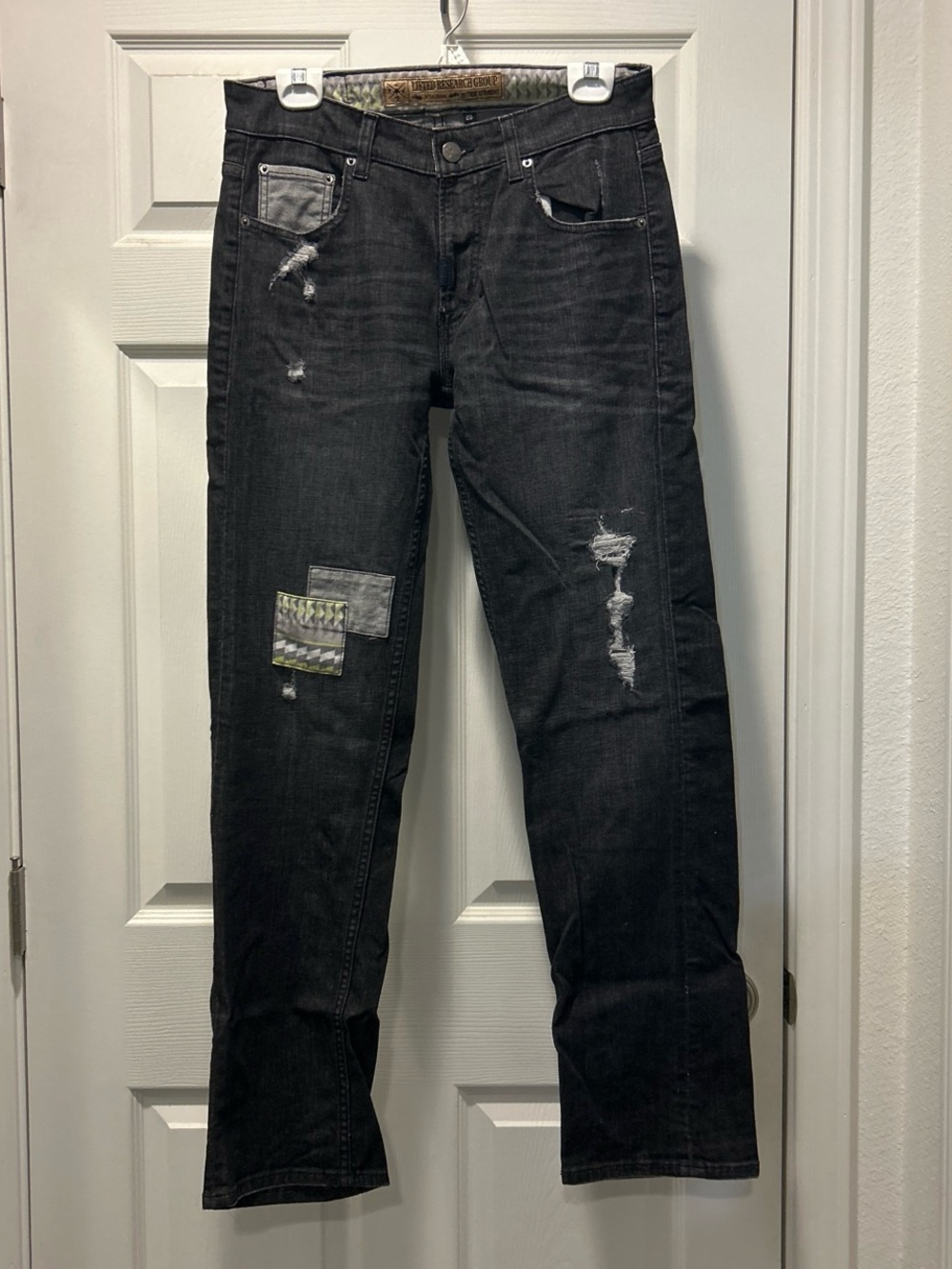 Lrg Black Straight Jeans with Patch & Distress